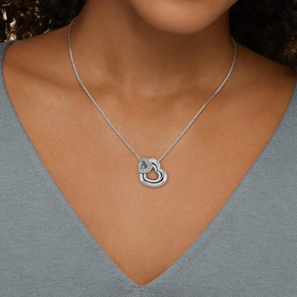 Two Hearts Lab Diamond Tube Necklace (1/3 ct. tw.) in Platinum - Image 3