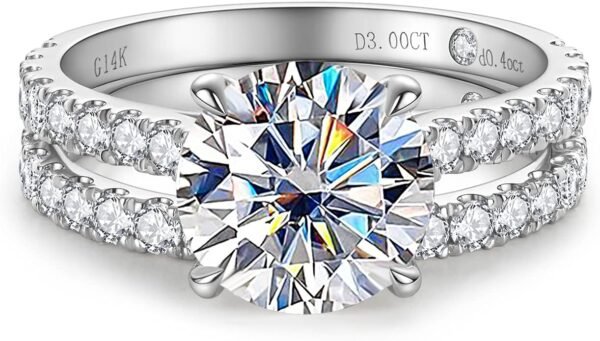 Solid 14K White Gold/Yellow Gold (3CT Center Stone)