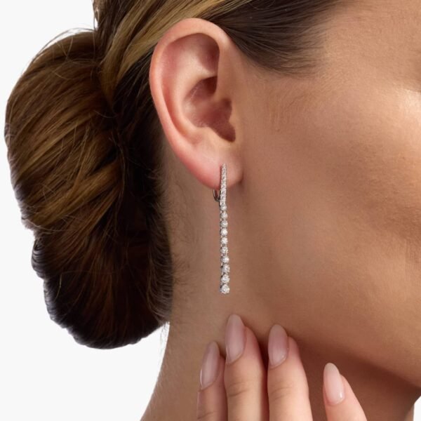 Diamond Line Drop Earrings in 14k White Gold - Image 3