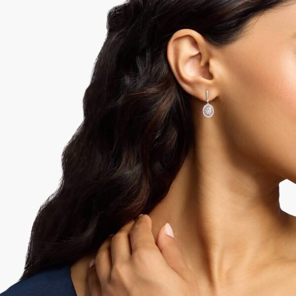 Diamond Halo Baguette Drop Earrings - Image 2