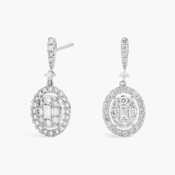 Diamond Halo Baguette Drop Earrings - Image 3