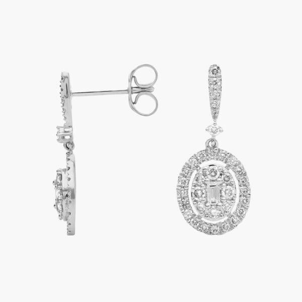 Diamond Halo Baguette Drop Earrings - Image 4