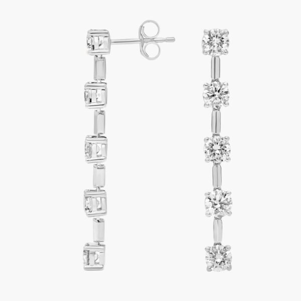 Lab Grown Round Diamond Line Drop Earrings - Image 3