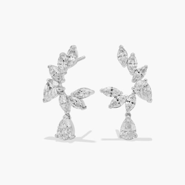 Pear and Marquise Lab Grown Diamond Leaf Cluster Earrings - Image 2