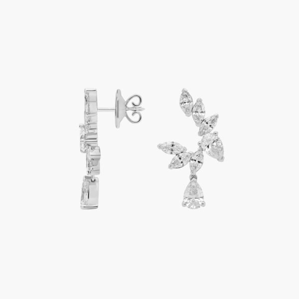 Pear and Marquise Lab Grown Diamond Leaf Cluster Earrings - Image 4