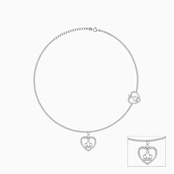 Silver Crown Heart Anklet - Image 5