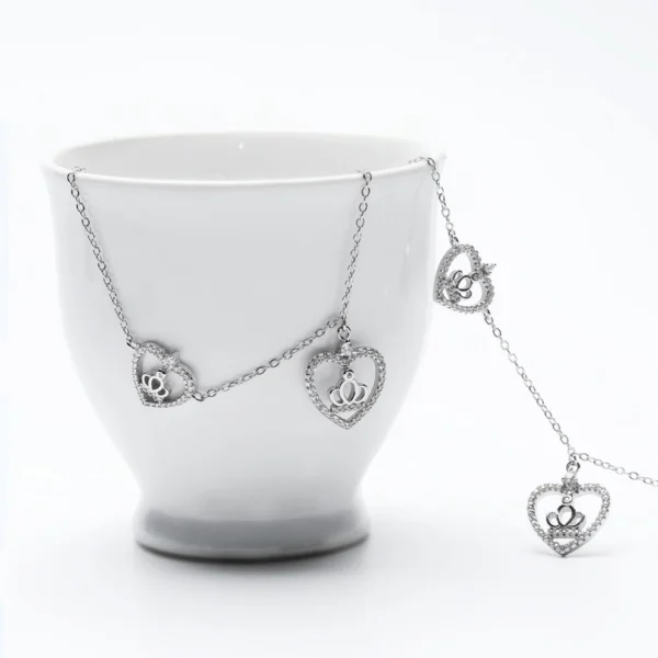 Silver Crown Heart Anklet - Image 3