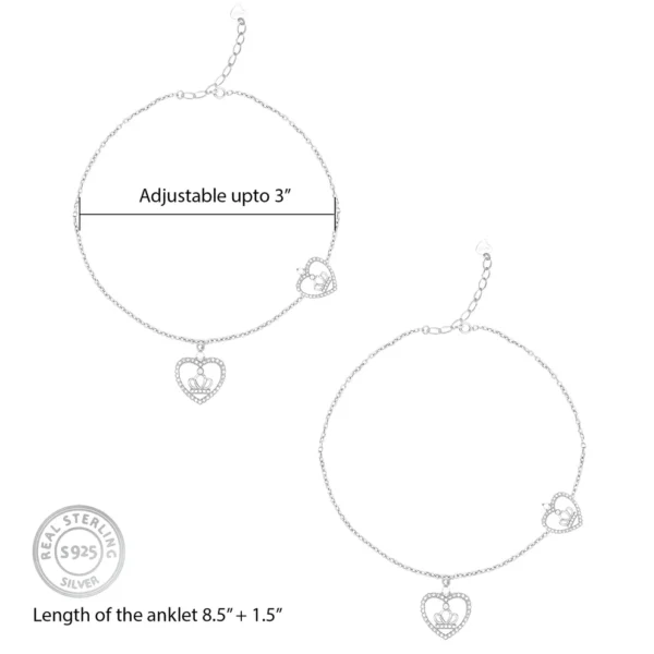 Silver Crown Heart Anklet - Image 4