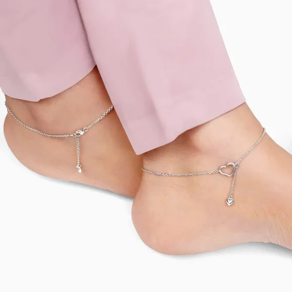 Silver Heart Melting Chain Anklet - Image 3