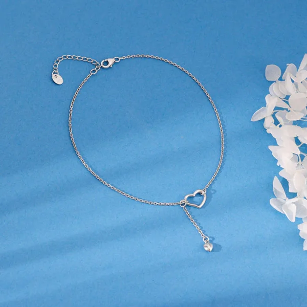 Silver Heart Melting Chain Anklet - Image 5