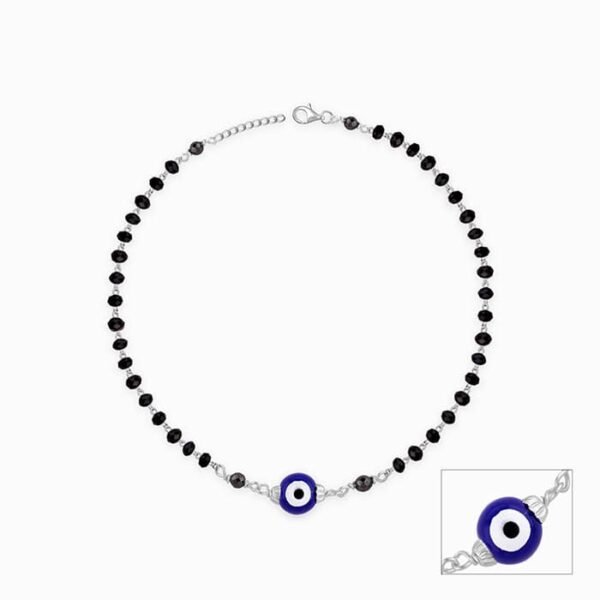Silver Evil Eye Beaded Anklet - Image 2