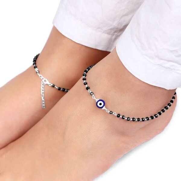 Silver Evil Eye Beaded Anklet - Image 3