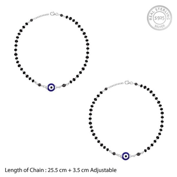 Silver Evil Eye Beaded Anklet - Image 4