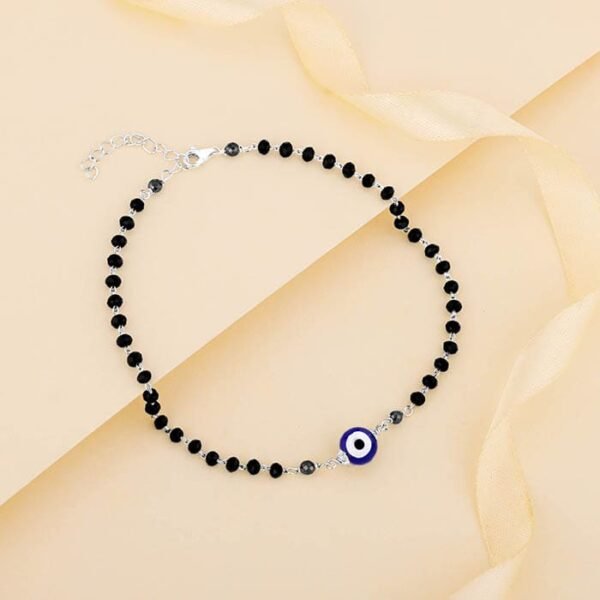 Silver Evil Eye Beaded Anklet - Image 5