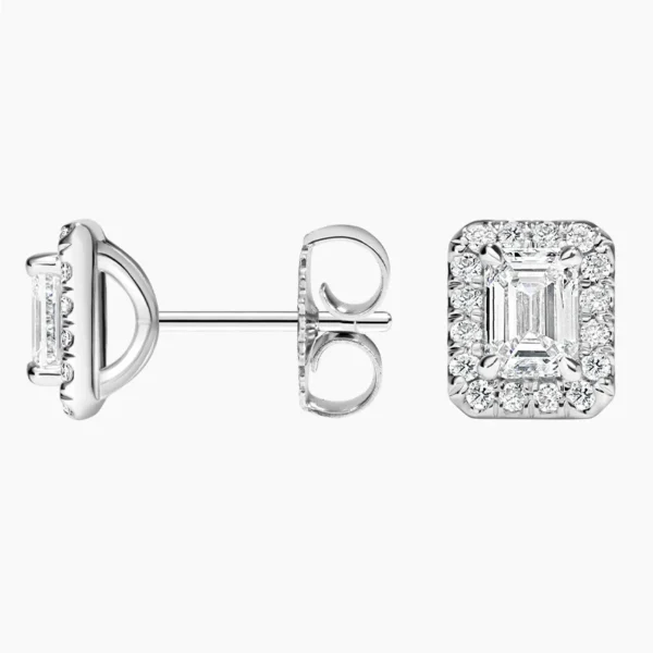 Emerald Cut Lab Grown Diamond Halo Stud Earrings - Image 2