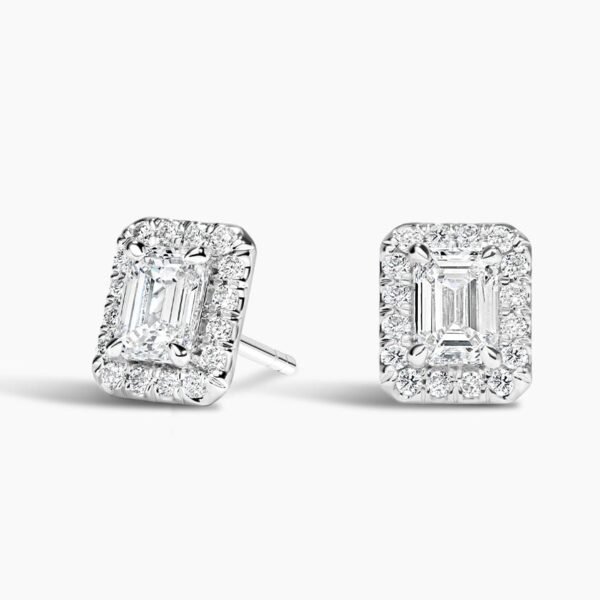 Emerald Cut Lab Grown Diamond Halo Stud Earrings - Image 3