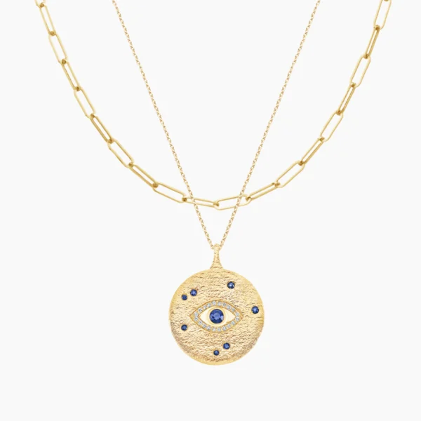 The Mystic Evil Eye Medallion and Paperclip Necklace Set in 14K Yellow Gold