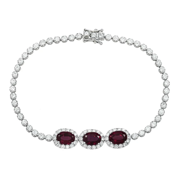 White Gold Oval Cut Ruby & Diamond Bracelet 5.34ctw