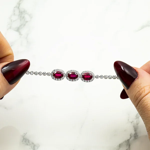 White Gold Oval Cut Ruby & Diamond Bracelet 5.34ctw - Image 3
