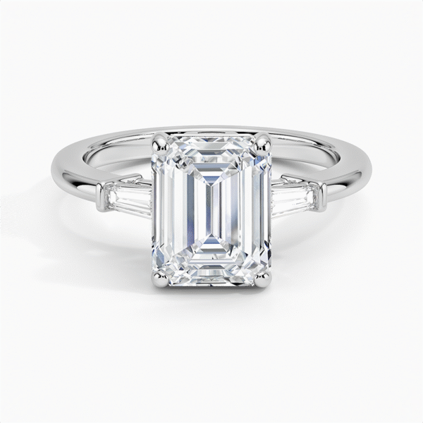 Tapered Baguette Three Stone Diamond Ring in 18K White Gold - Image 4