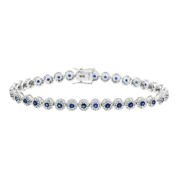 14K White Gold Round Sapphire & Diamond Bracelet