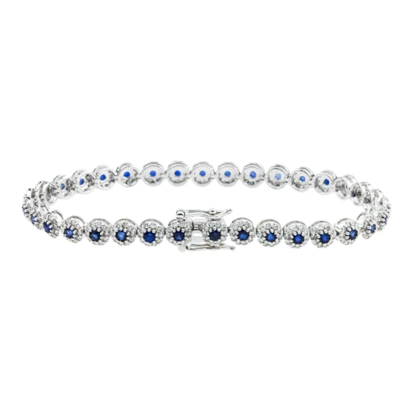 14K White Gold Round Sapphire & Diamond Bracelet - Image 3