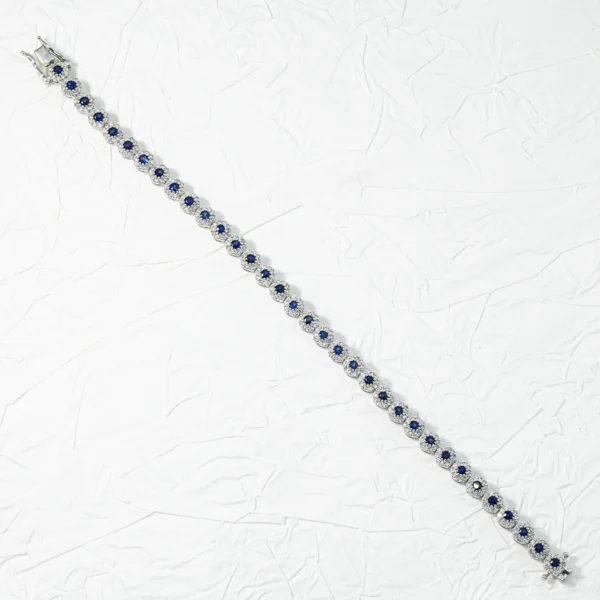 14K White Gold Round Sapphire & Diamond Bracelet - Image 4
